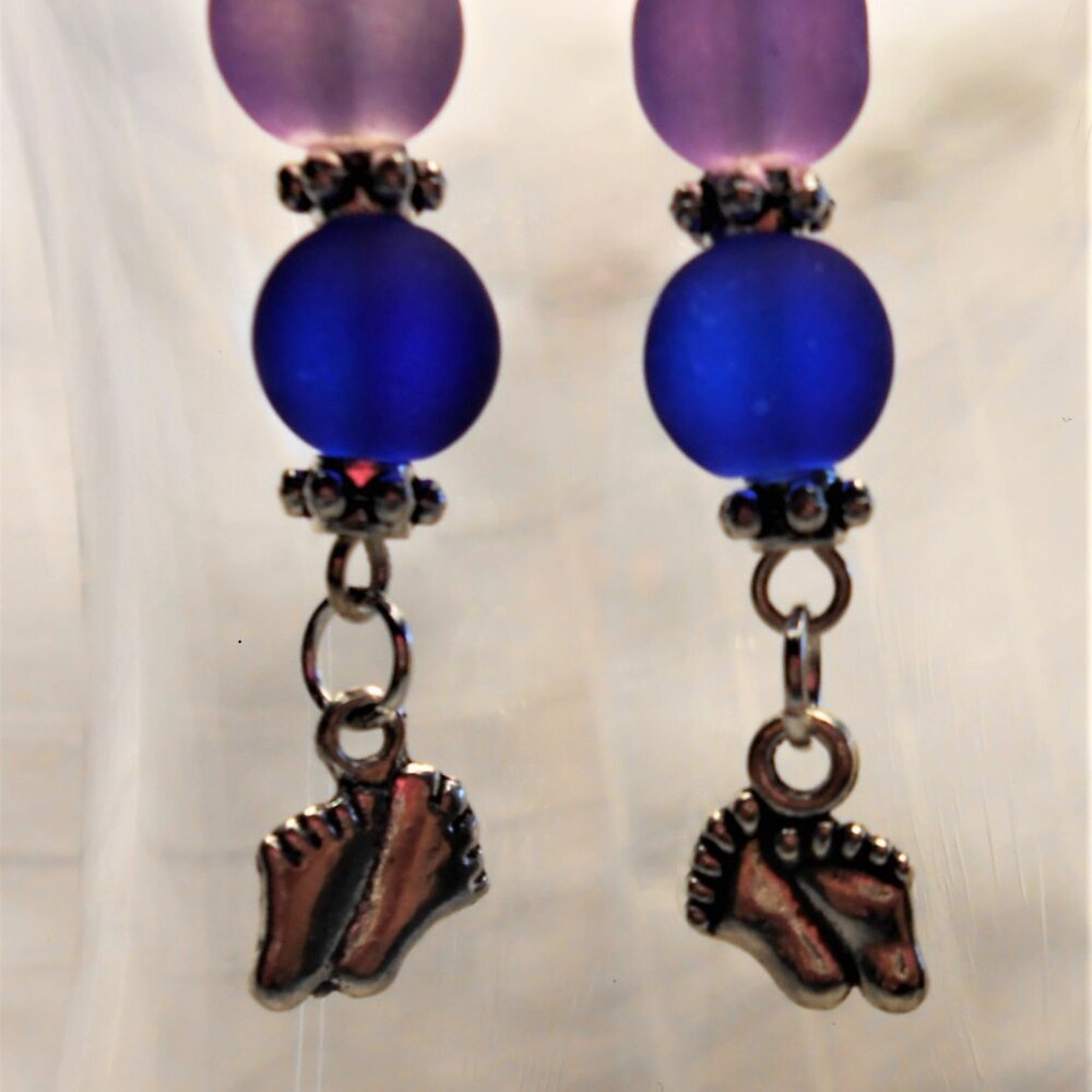 No 469 Handmade earrings with Tibetan silver little feet charms  Please feel fre